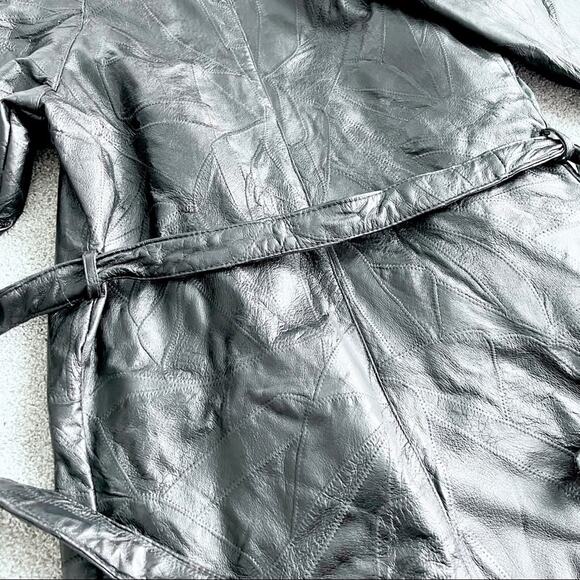 Vintage 80s 90s Italian Stone Design Genuine Leather Patchwork Trench Coat - Picture 15 of 16